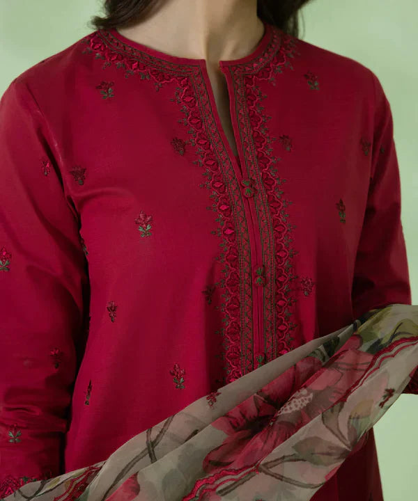 SAPPHIRE 3PC Dhanak Embroidered Shirt With Organza Printed Dupatta-677