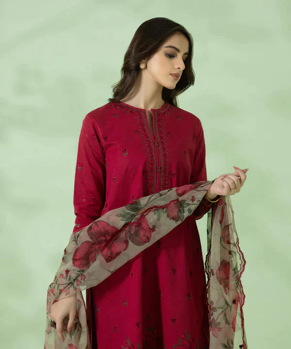 SAPPHIRE 3PC Dhanak Embroidered Shirt With Organza Printed Dupatta-677