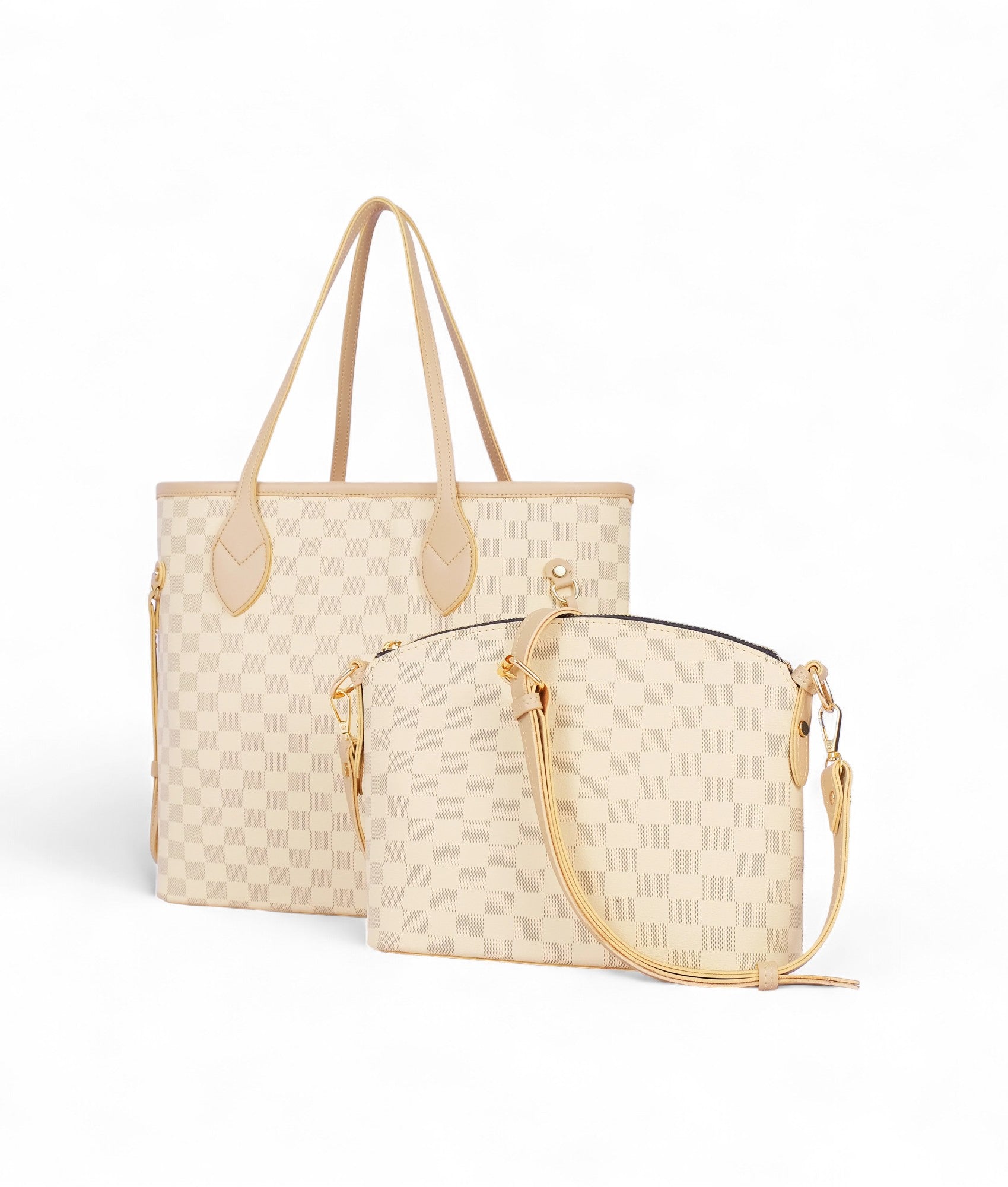 Off-white checkered tote bag with pouch