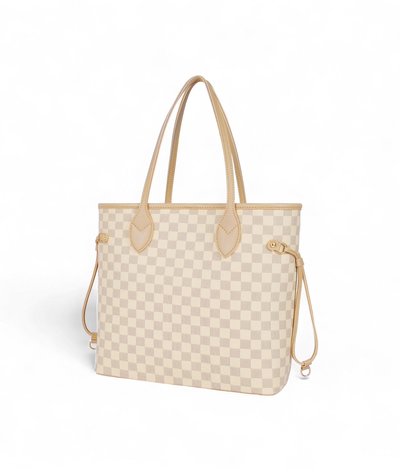 Off-white checkered tote bag with pouch