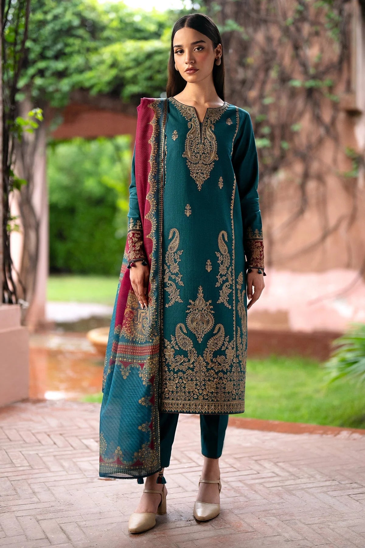 Jazmin Dhanak 3PC Embroidered With Digital Printed Wool Shawl-286