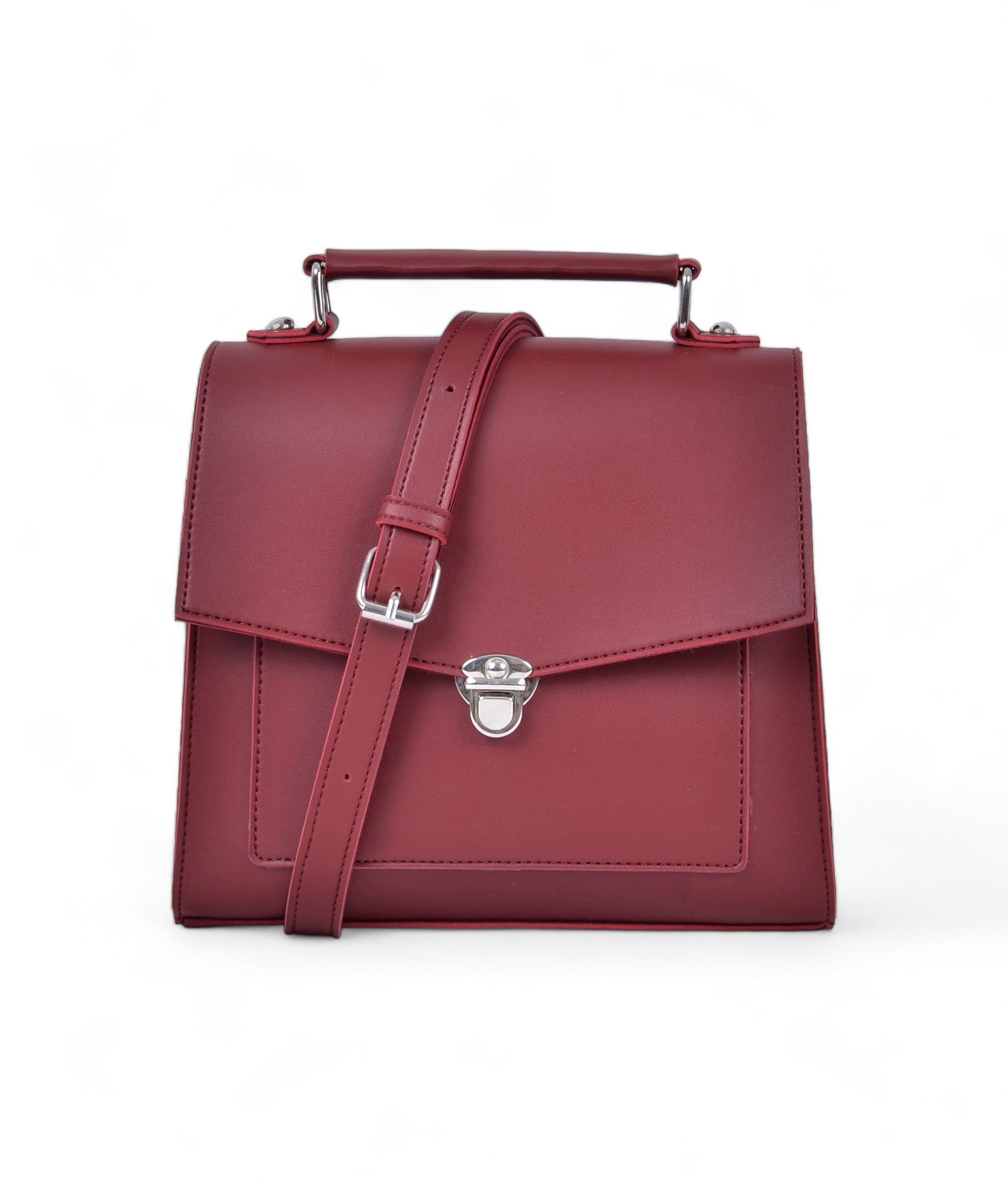 Maroon Push-Lock Messenger Bag