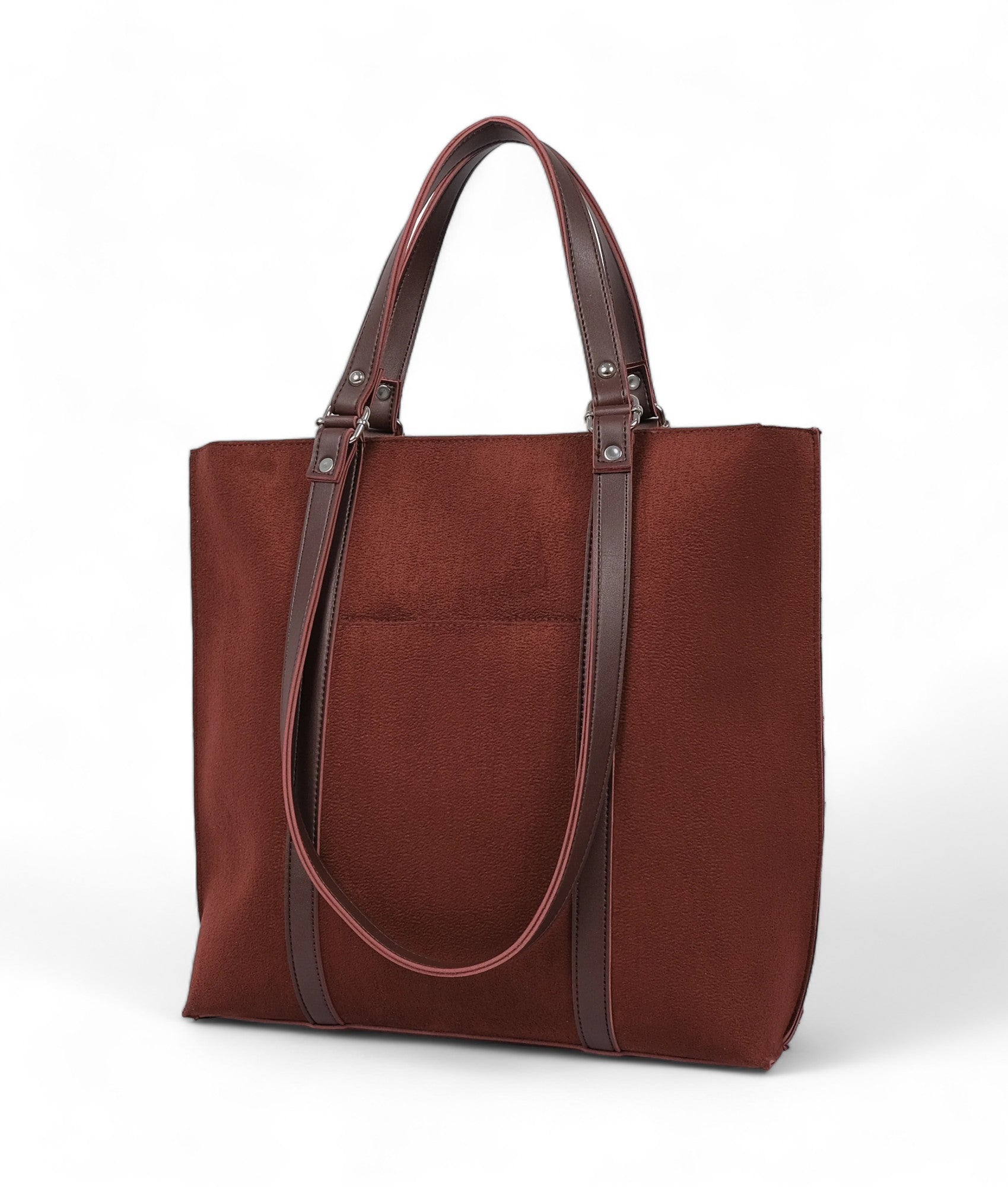 Brown Suede Double Handle Tote Bag