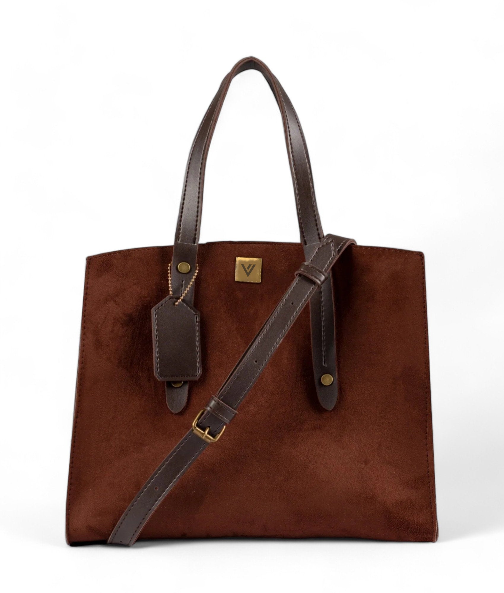 Brown Suede Multi Compartment Satchel Bag