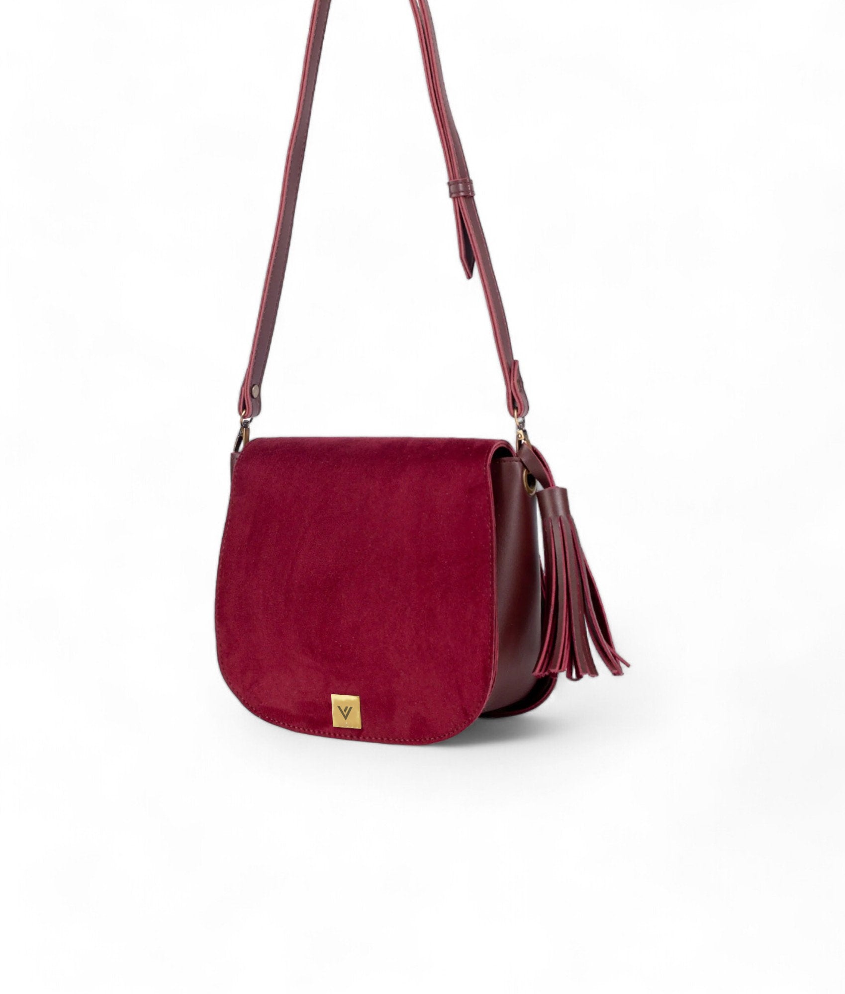 Red Suede Foldover Saddle Bag