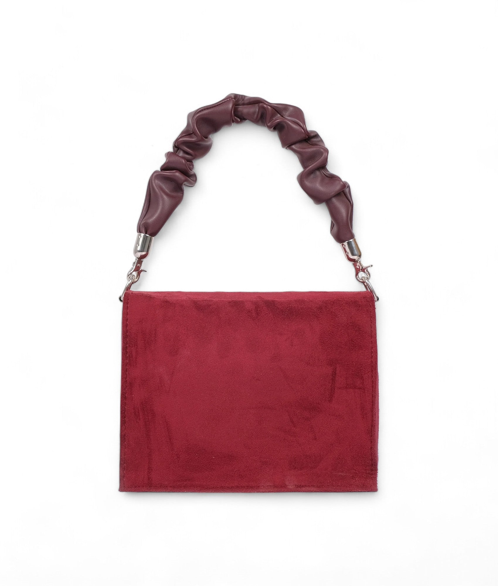 Burgundy suede top-handle mini cross-body bag