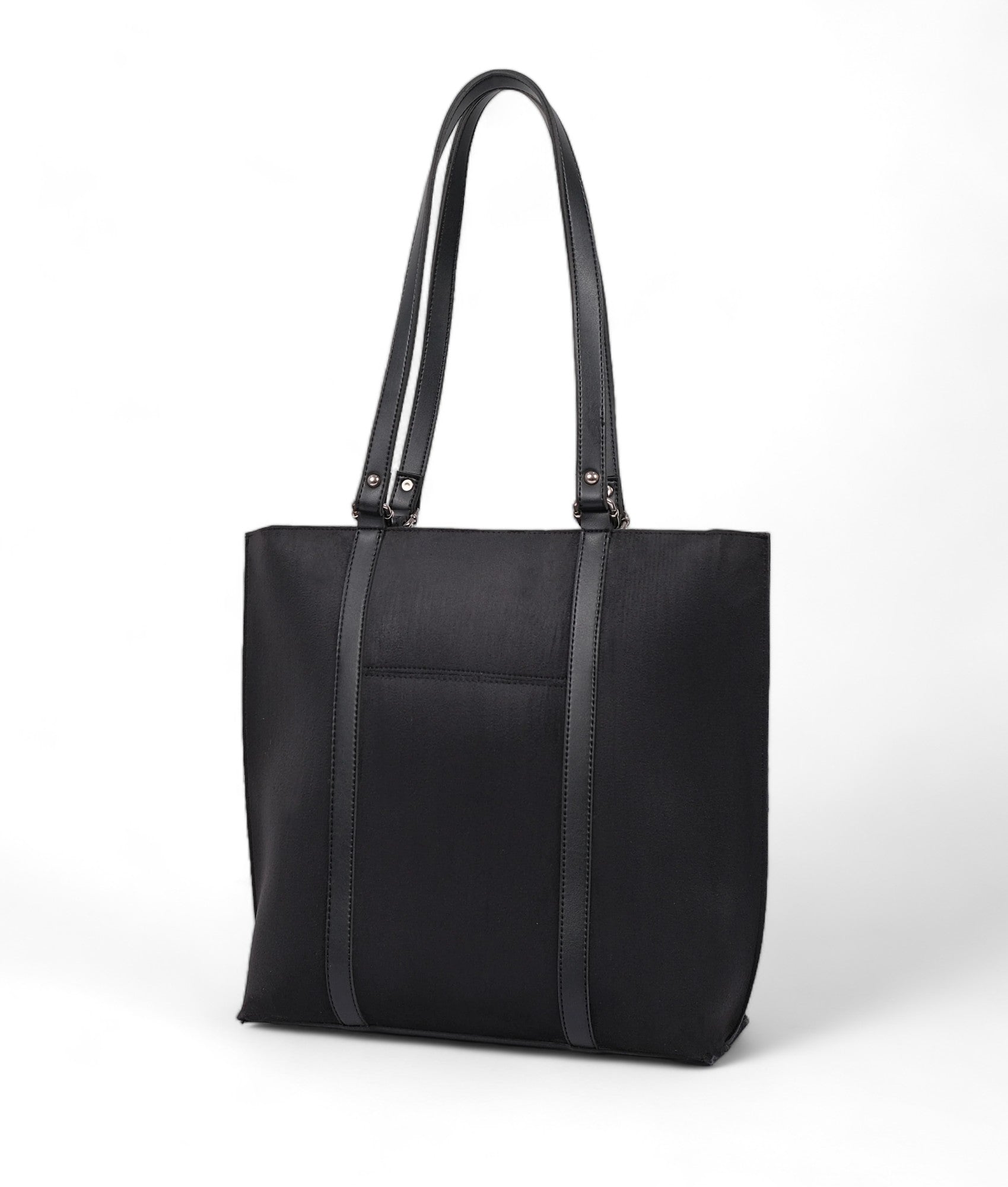 Black Suede Double Handle Tote Bag