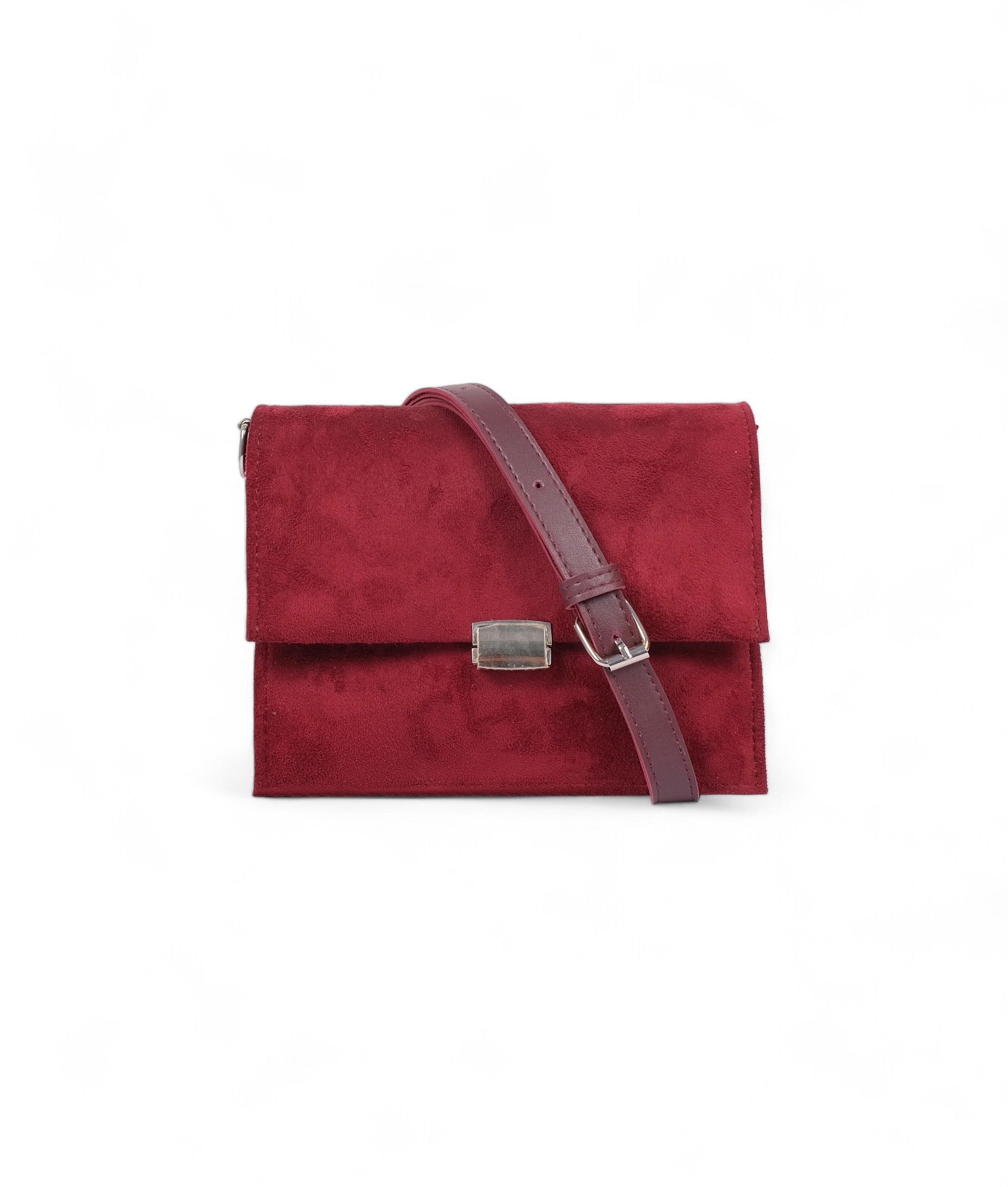 Burgundy suede top-handle mini cross-body bag