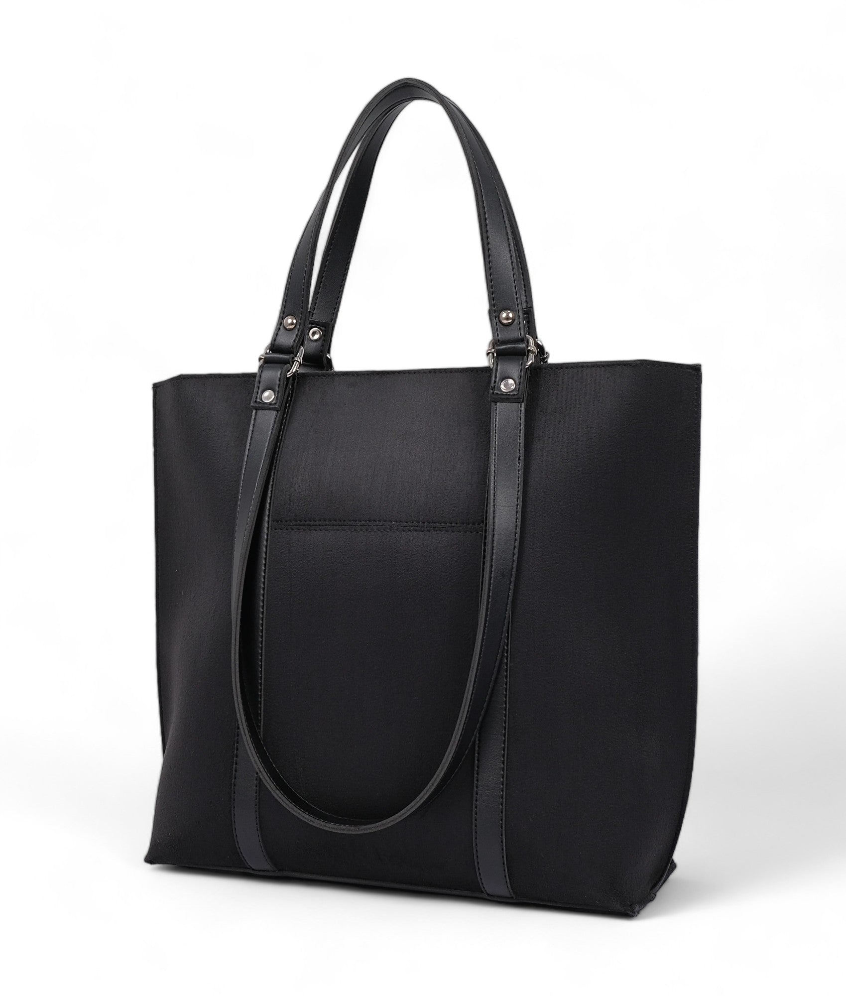 Black Suede Double Handle Tote Bag