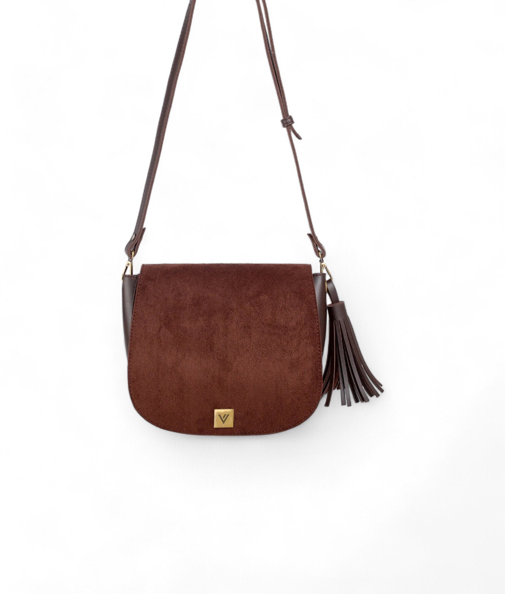 Brown Suede Foldover Saddle Bag