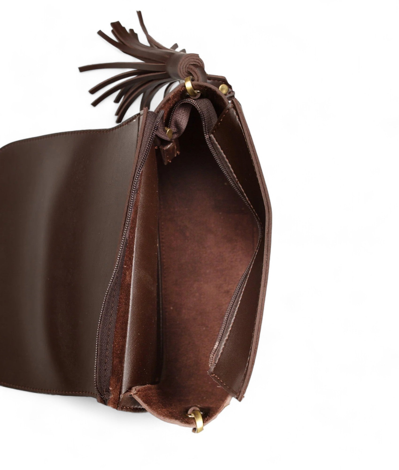 Brown Suede Foldover Saddle Bag