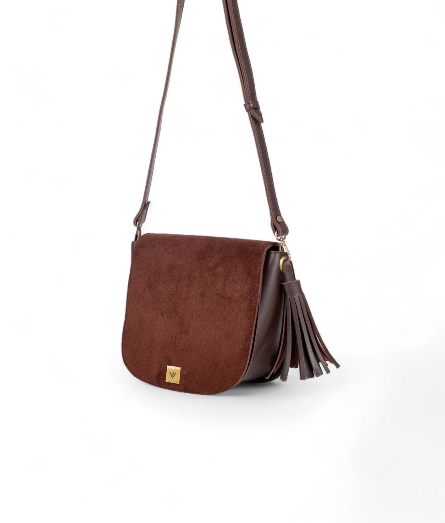 Brown Suede Foldover Saddle Bag