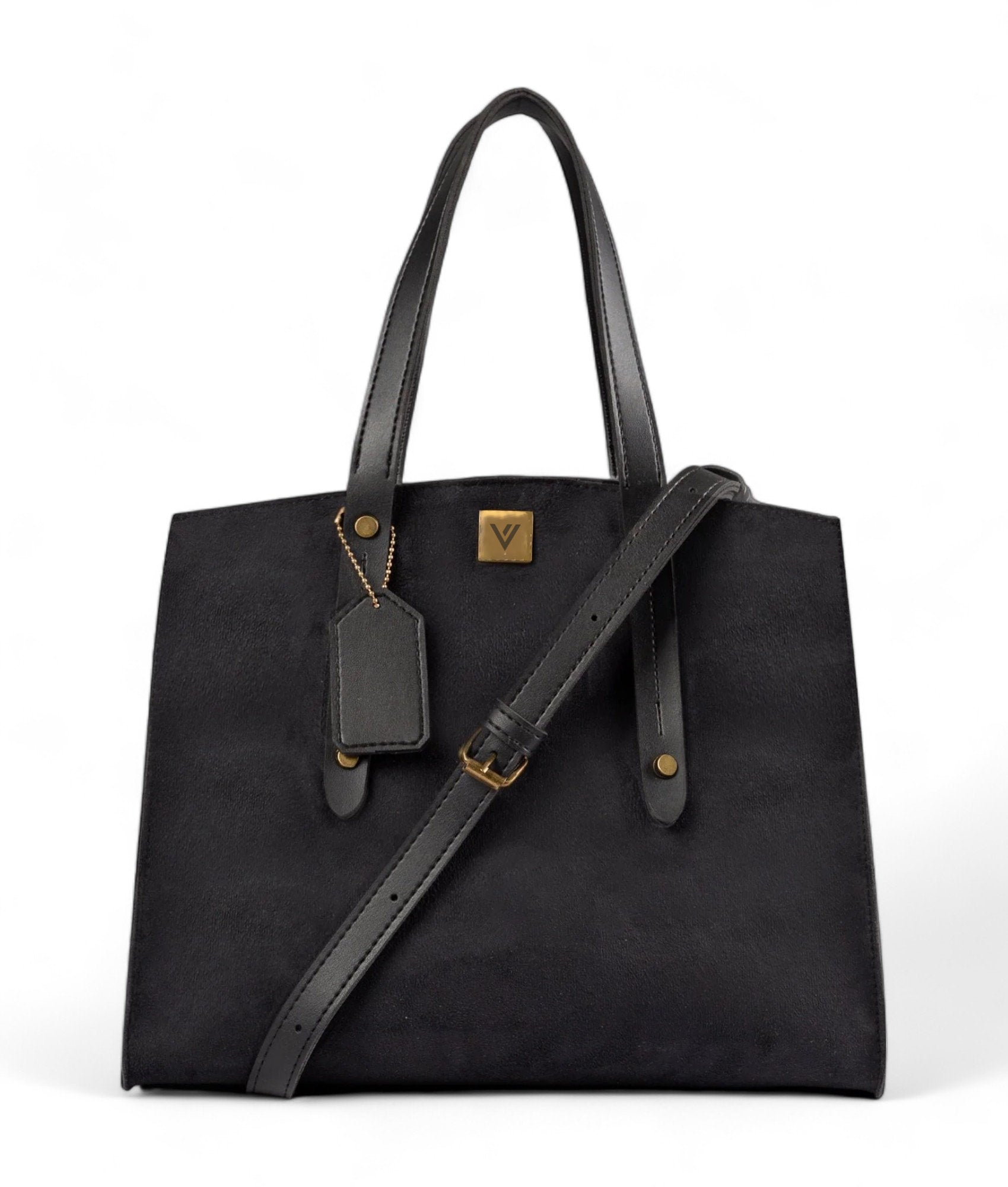 Black Suede Multi Compartment Satchel Bag