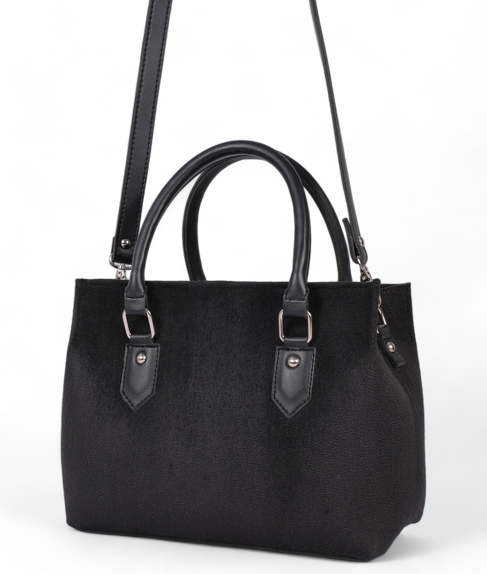 Black Suede Small Satchel Bag