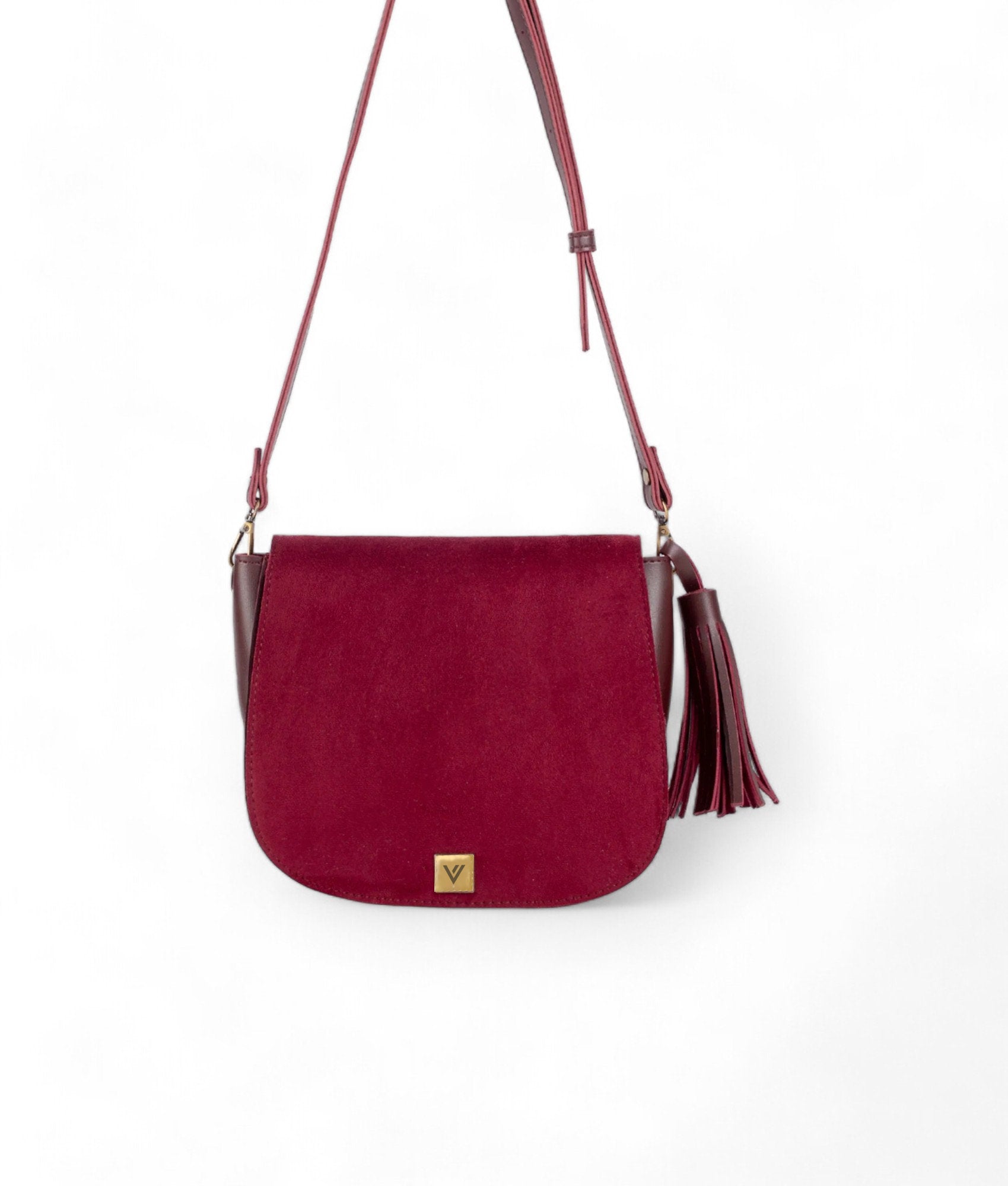 Red Suede Foldover Saddle Bag