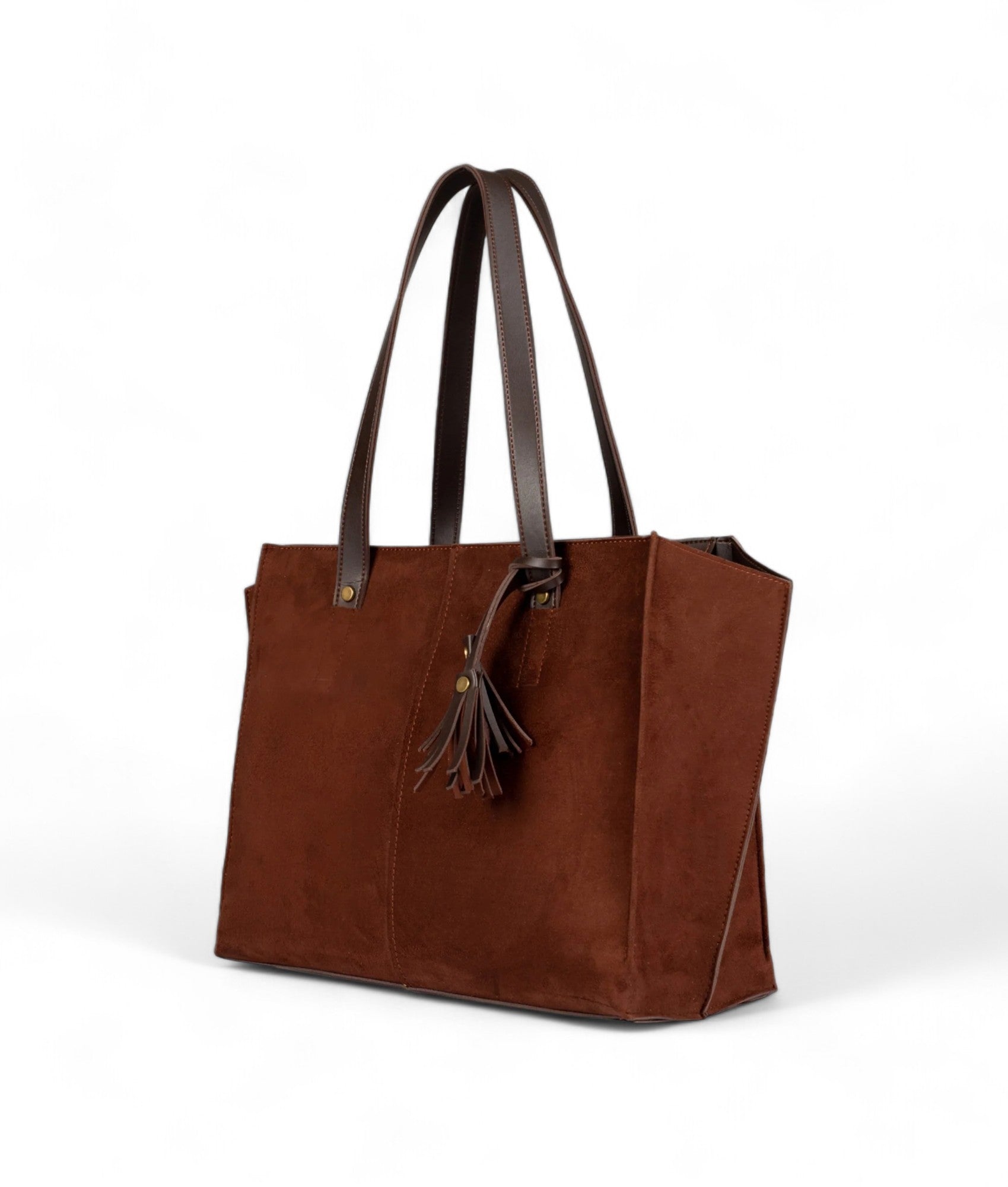 Brown Suede Over The Shoulder Tote Bag