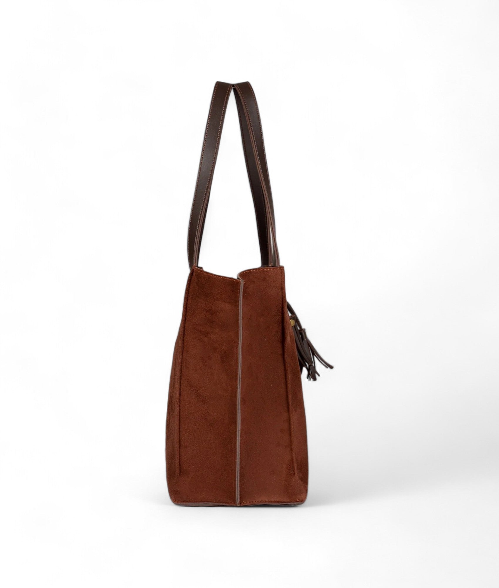 Brown Suede Over The Shoulder Tote Bag