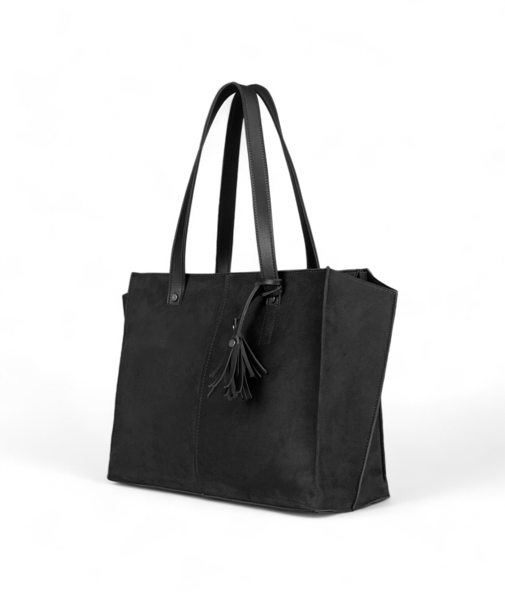 Black Suede Over The Shoulder Tote Bag