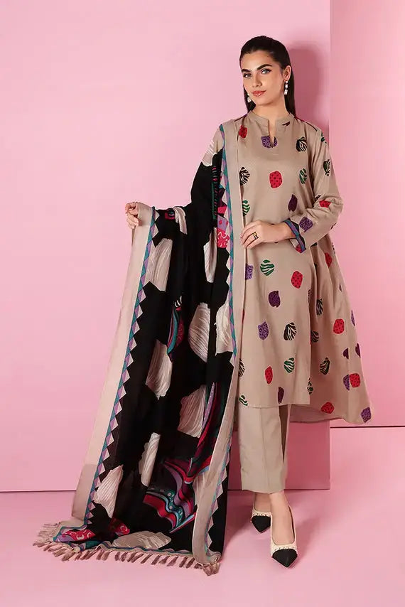 NISHAT Dhanak 3PC Embroidered With Digital Printed Wool Shawl-178