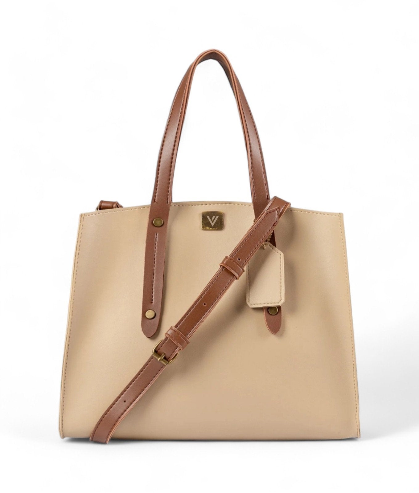 Beige Multi Compartment Satchel Bag