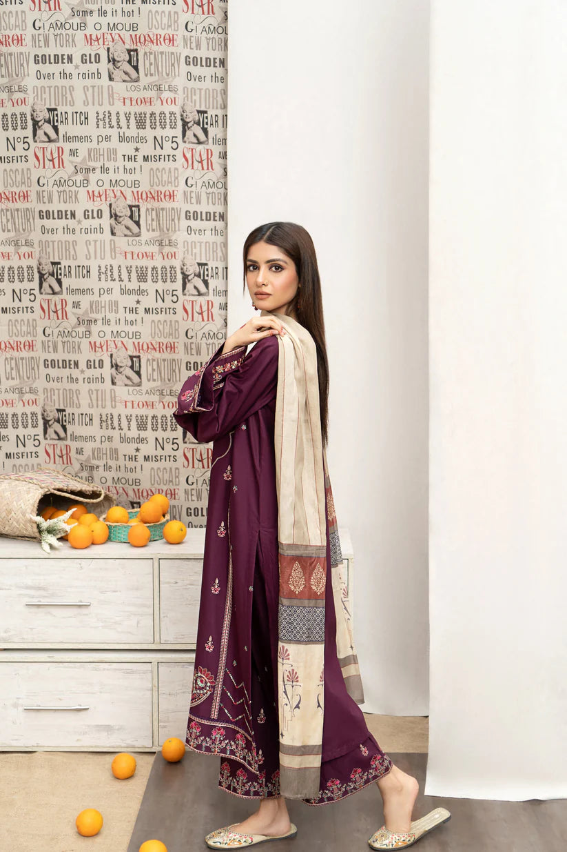 URGE Dhanak 3PC Embroidered With Digital Printed Shawl-180