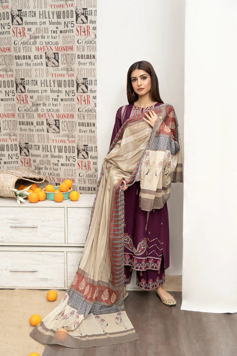 URGE Dhanak 3PC Embroidered With Digital Printed Shawl-180