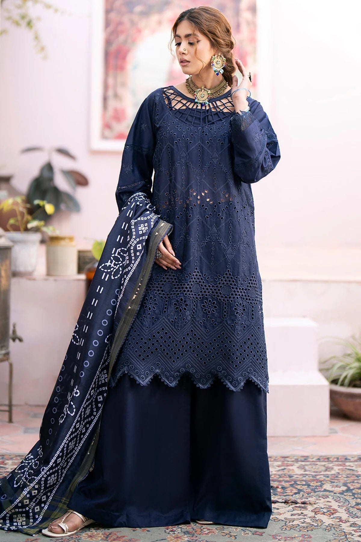 Qalamkar Dhanak 3PC Embroidered BN - 118