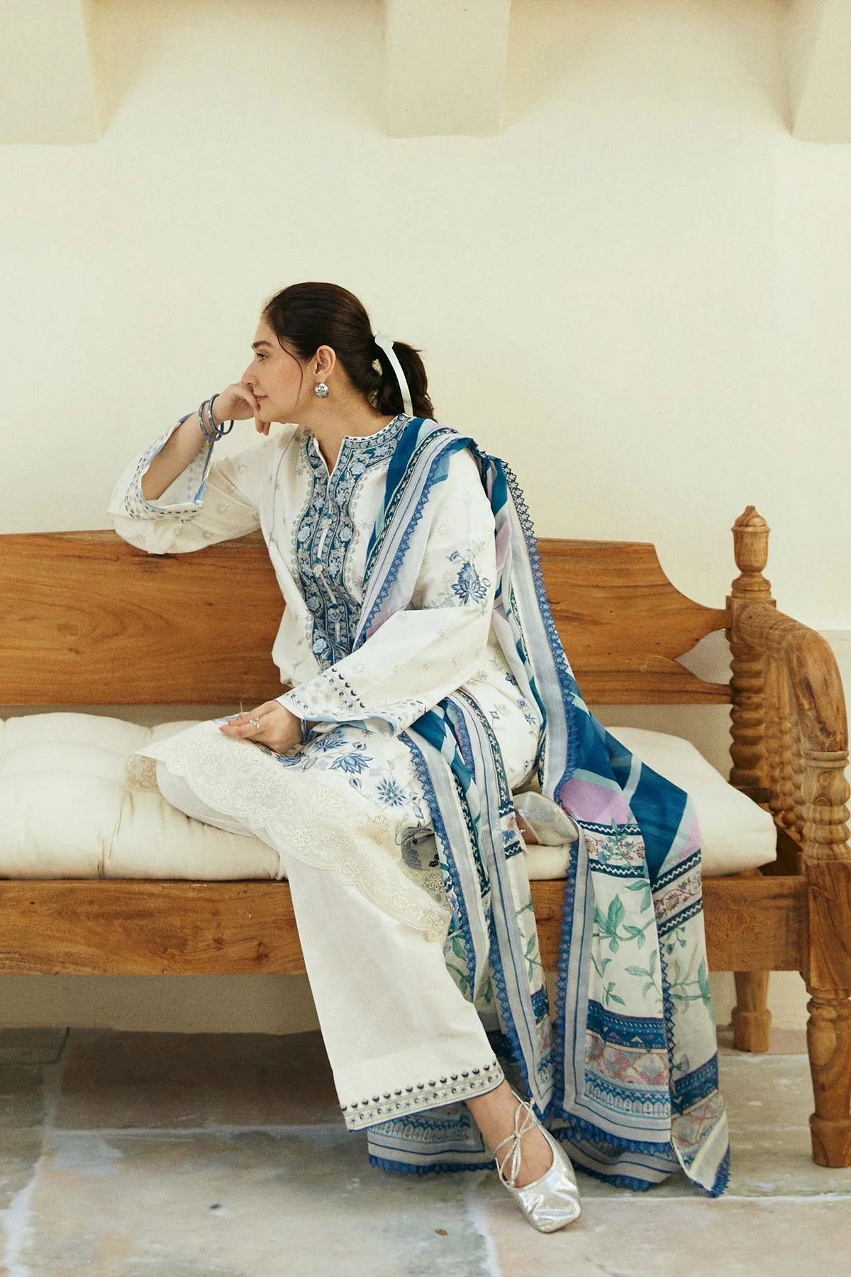 ZARA SHAHJAHAN 3PC Dhanak Embroidered Shirt With Printed Dupatta-675