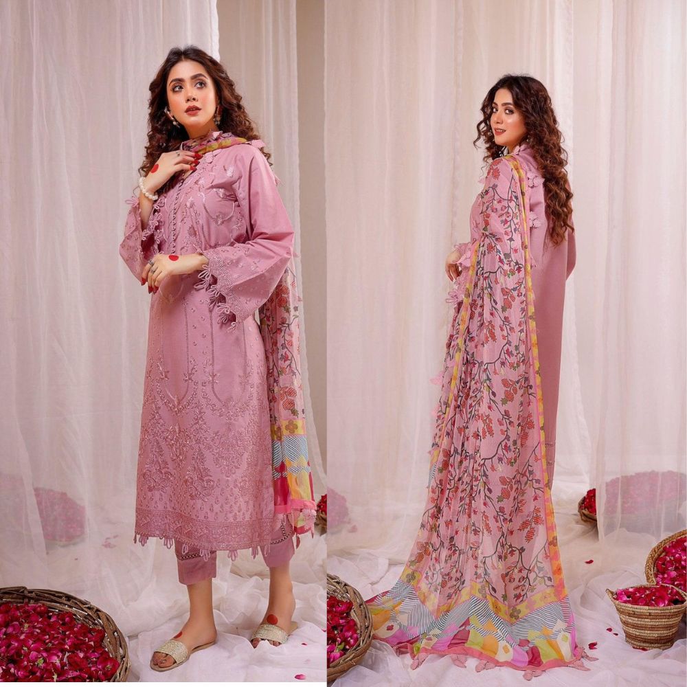 Sapphire Dhanak 3PC Embroidered With Digital Printed Shawl-664