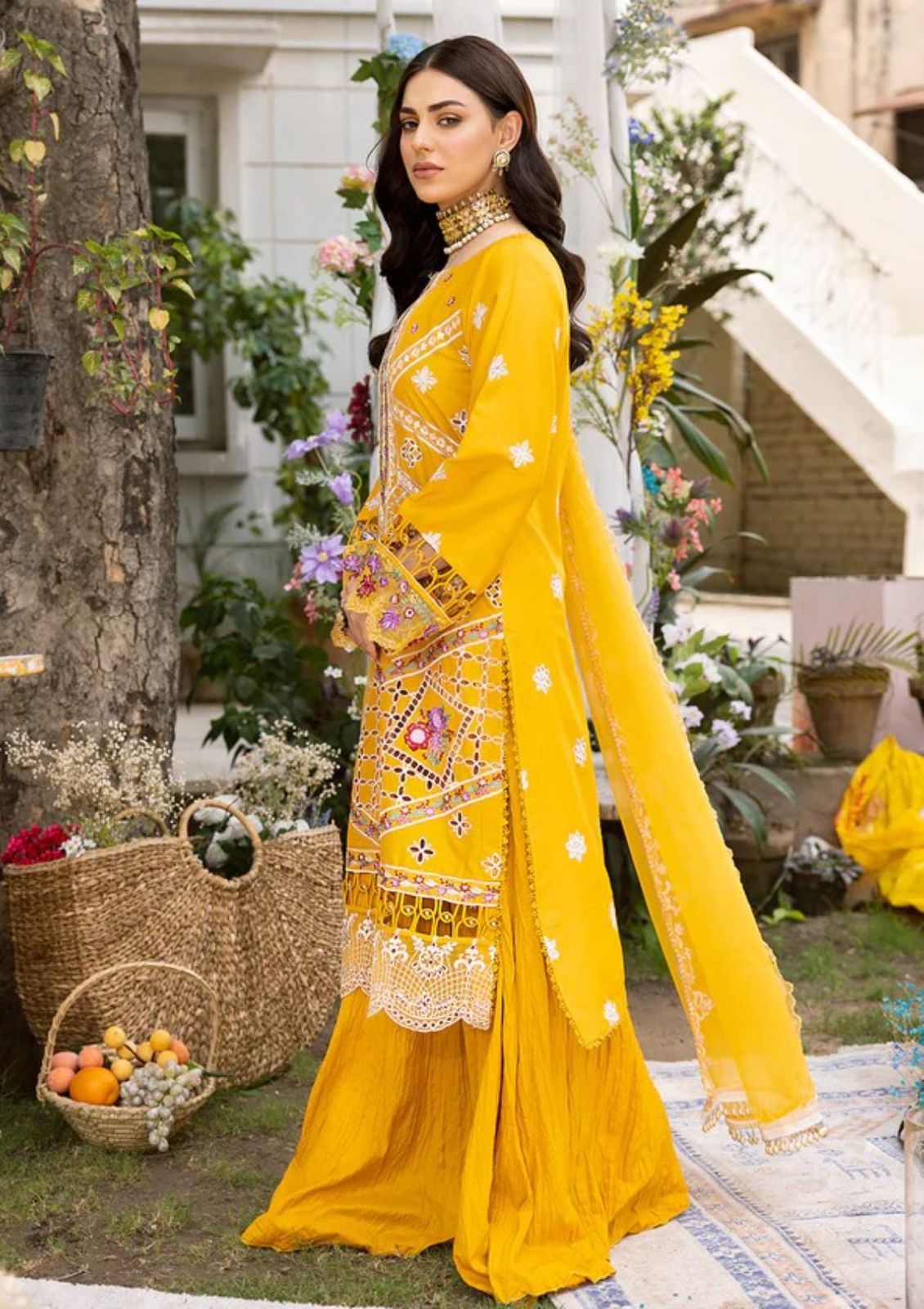 PARISHAY Lawn Chikenkari 3PC Embroidered With Organza Embroidered Dupatta-341