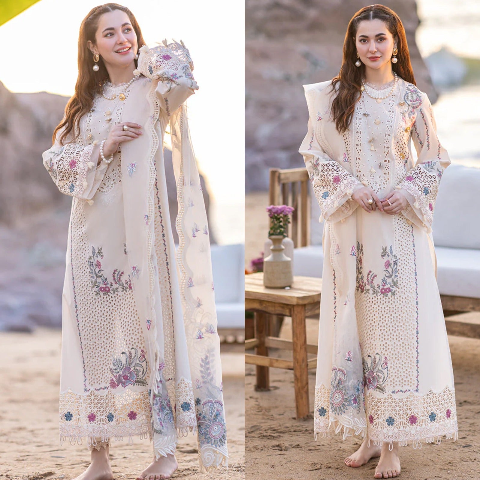 QALAMKAR Chikenkari Lawn 3PC Embroidered With Organza Embroidered Dupatta-455