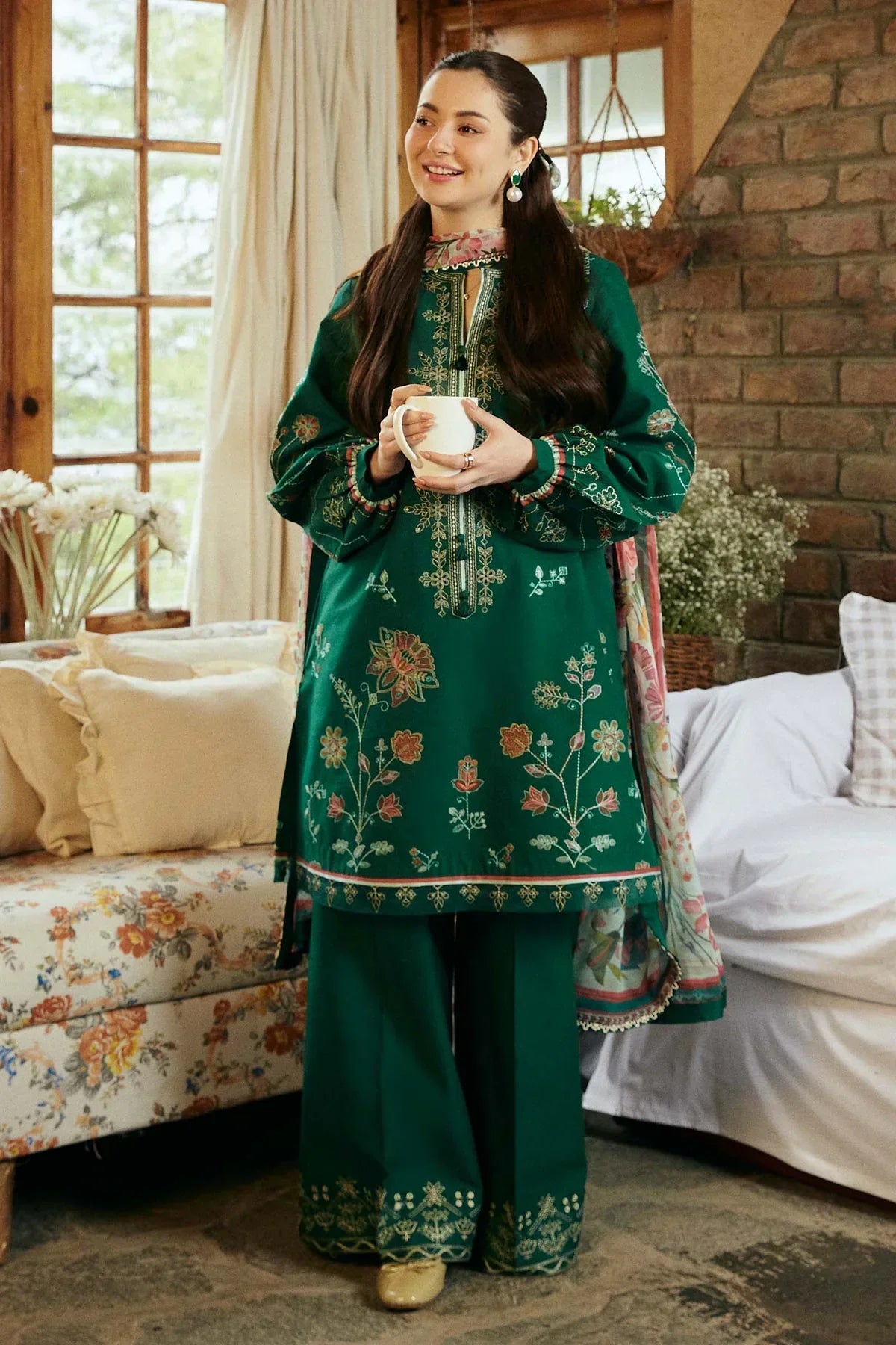 ZARA SHAHJAHAN 3PC Lawn Embroidered Shirt With Printed Dupatta-491