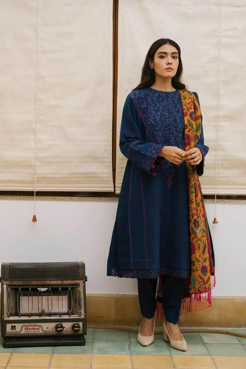 ZARA SHAHJAHAN 3PC Dhanak Embroidered Shirt With Digital Printed Shawl-217