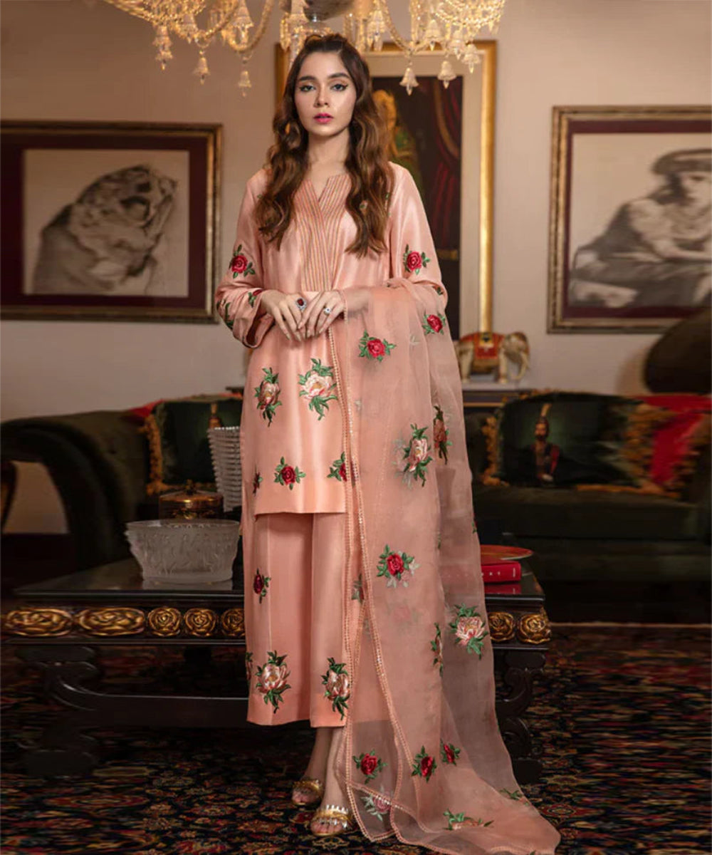 Maria B Silk 3PC Embroidered With Organza Embroidered Dupatta-1314