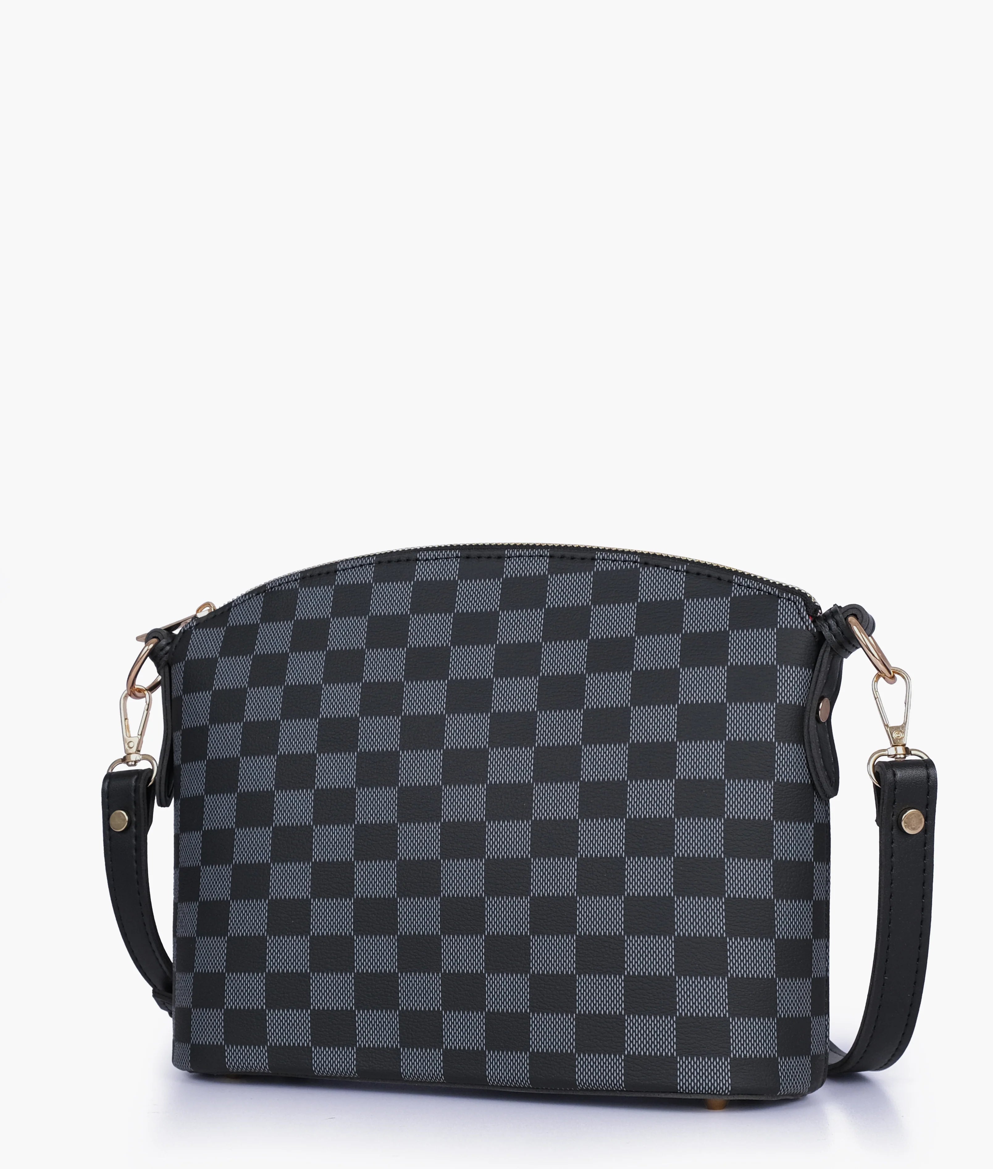 Black checkered cross-body bag