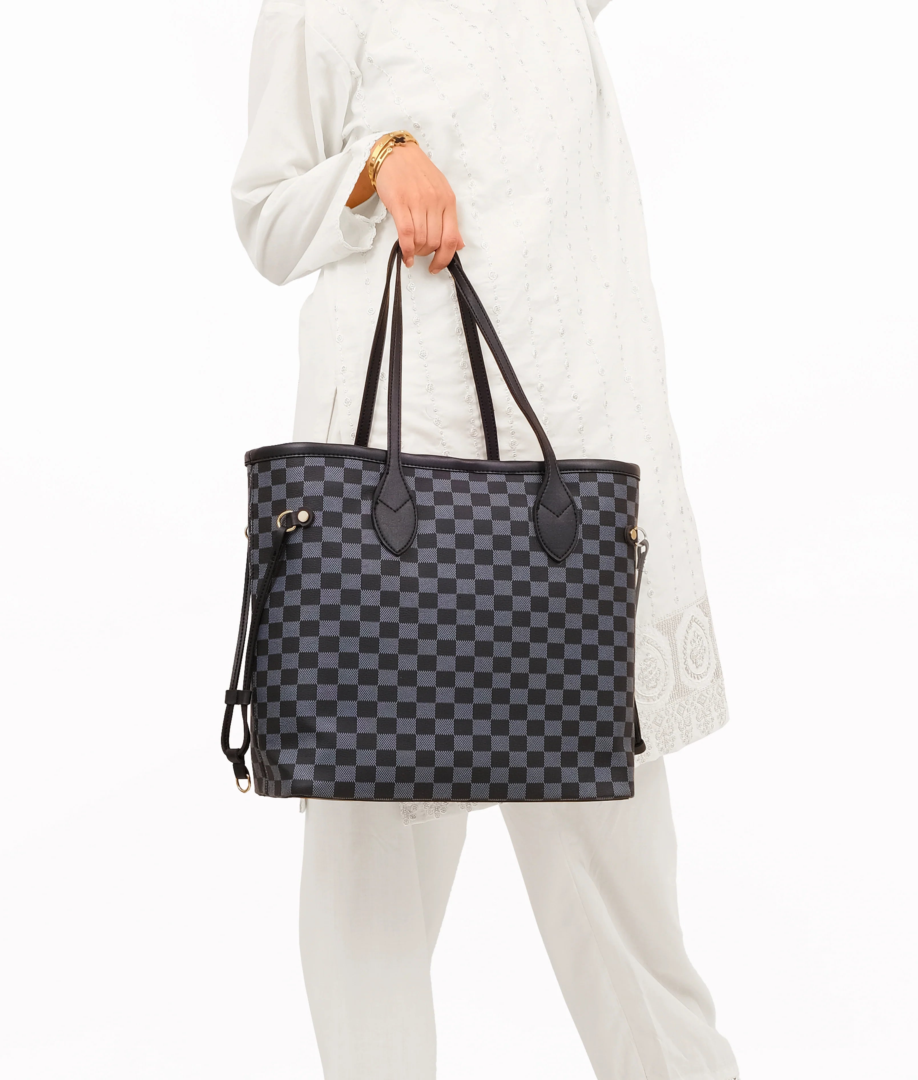 Black checkered tote bag