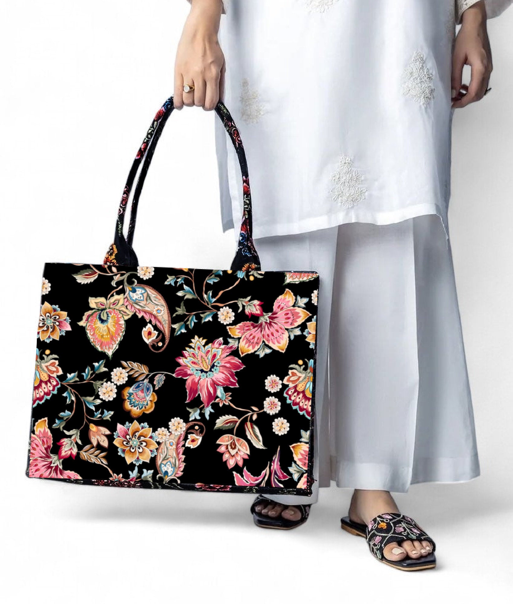 Floral Fantasy Print Tote Bag