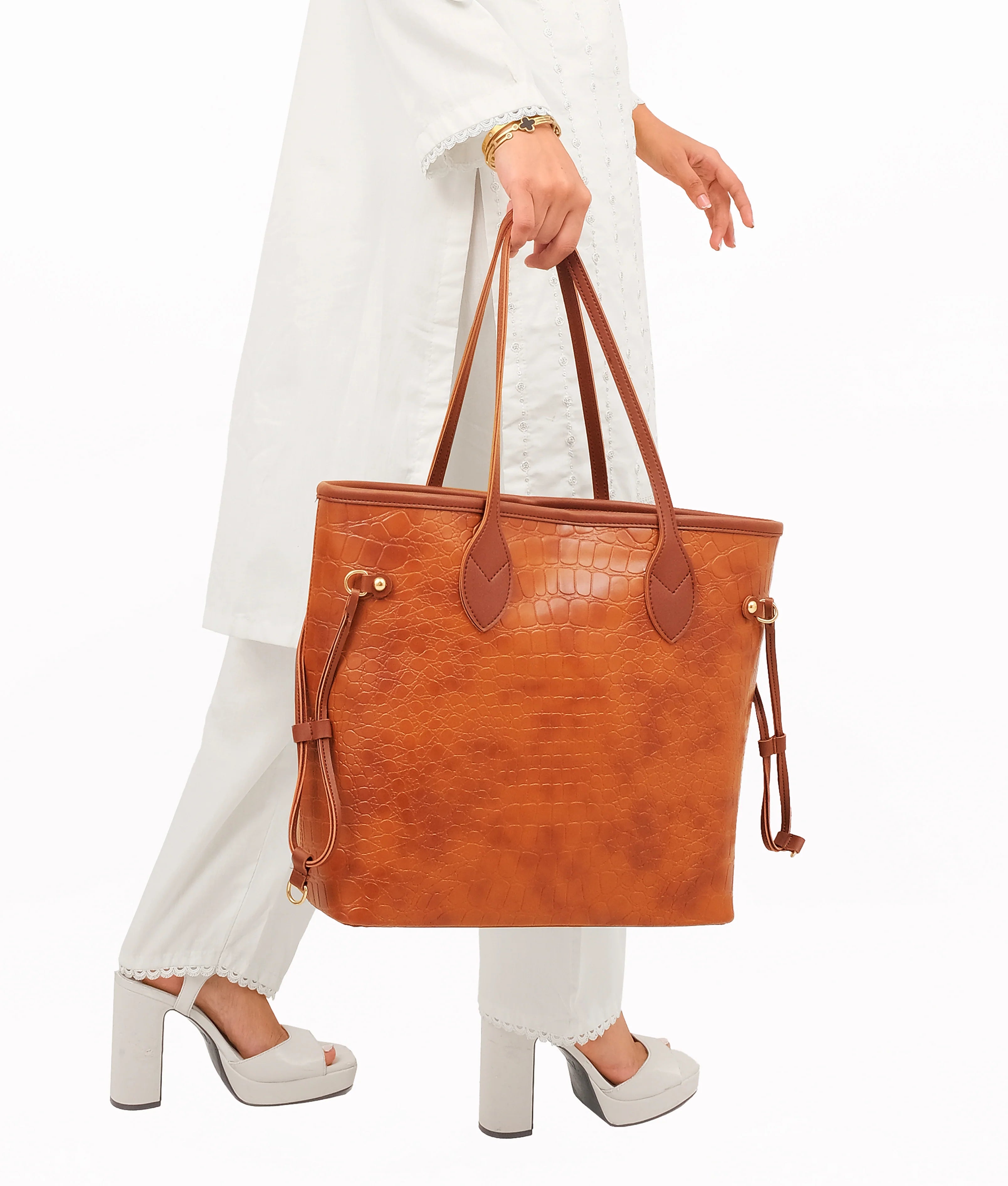 Brown Croc neverfull tote bag