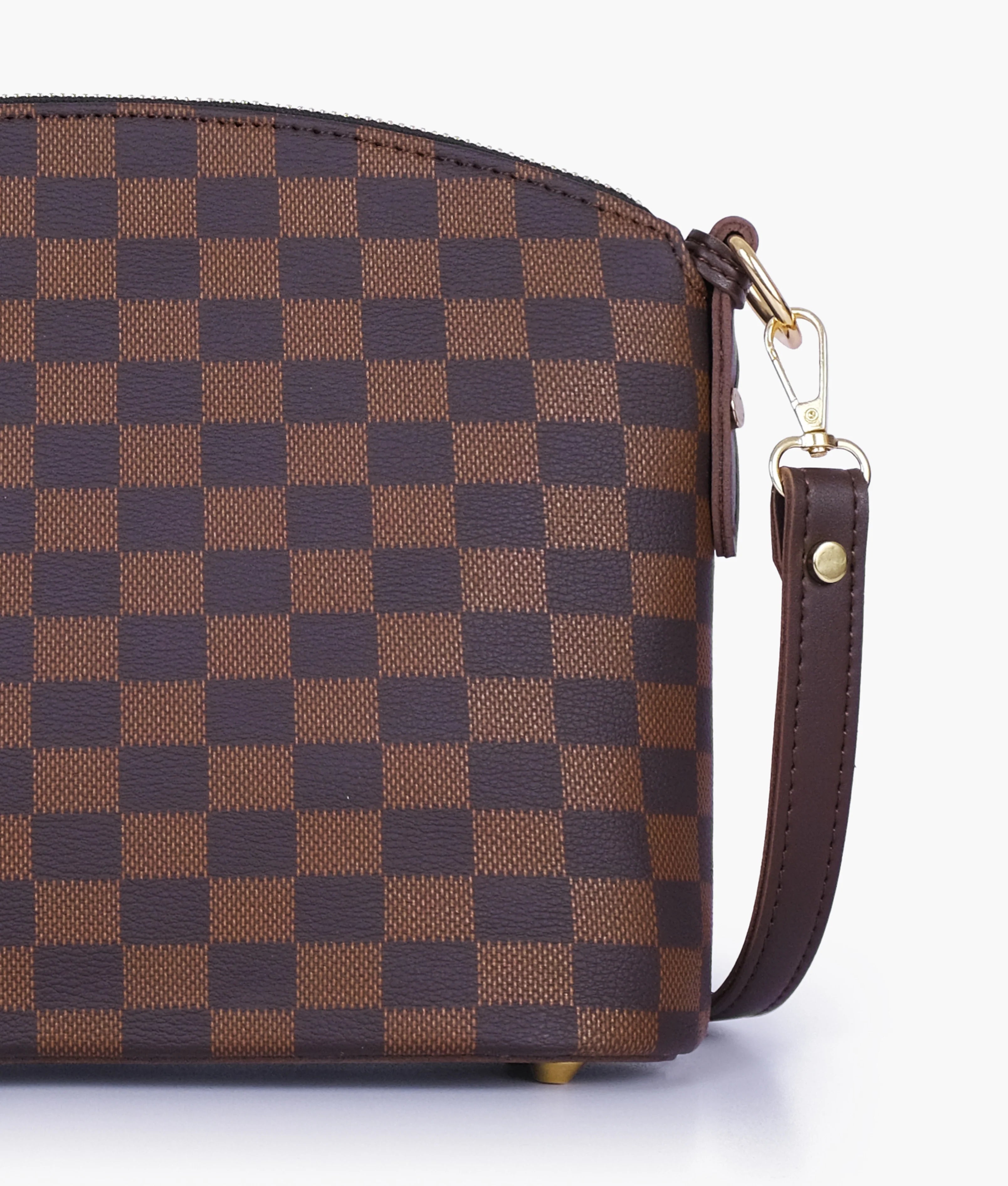 Dark brown checkered dome cross-body bag