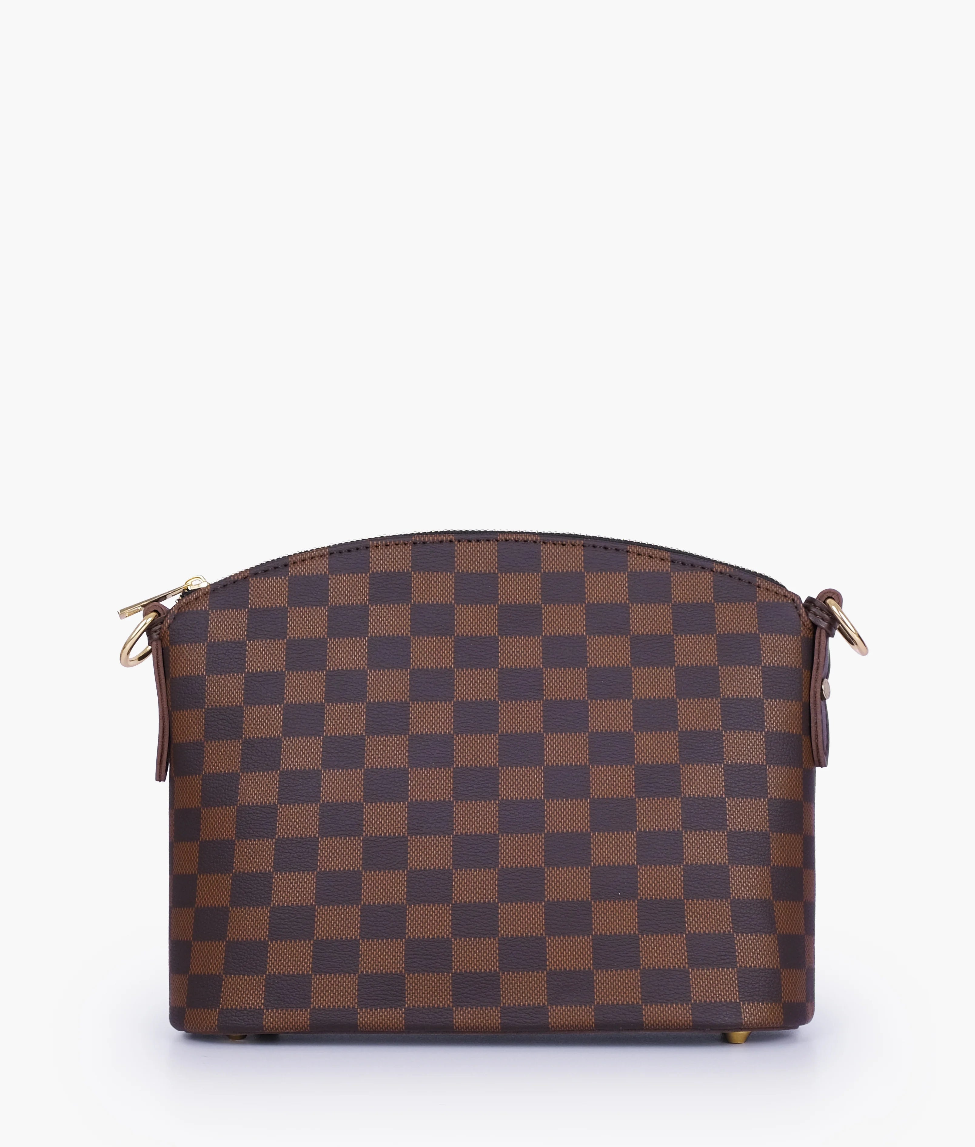 Dark brown checkered dome cross-body bag