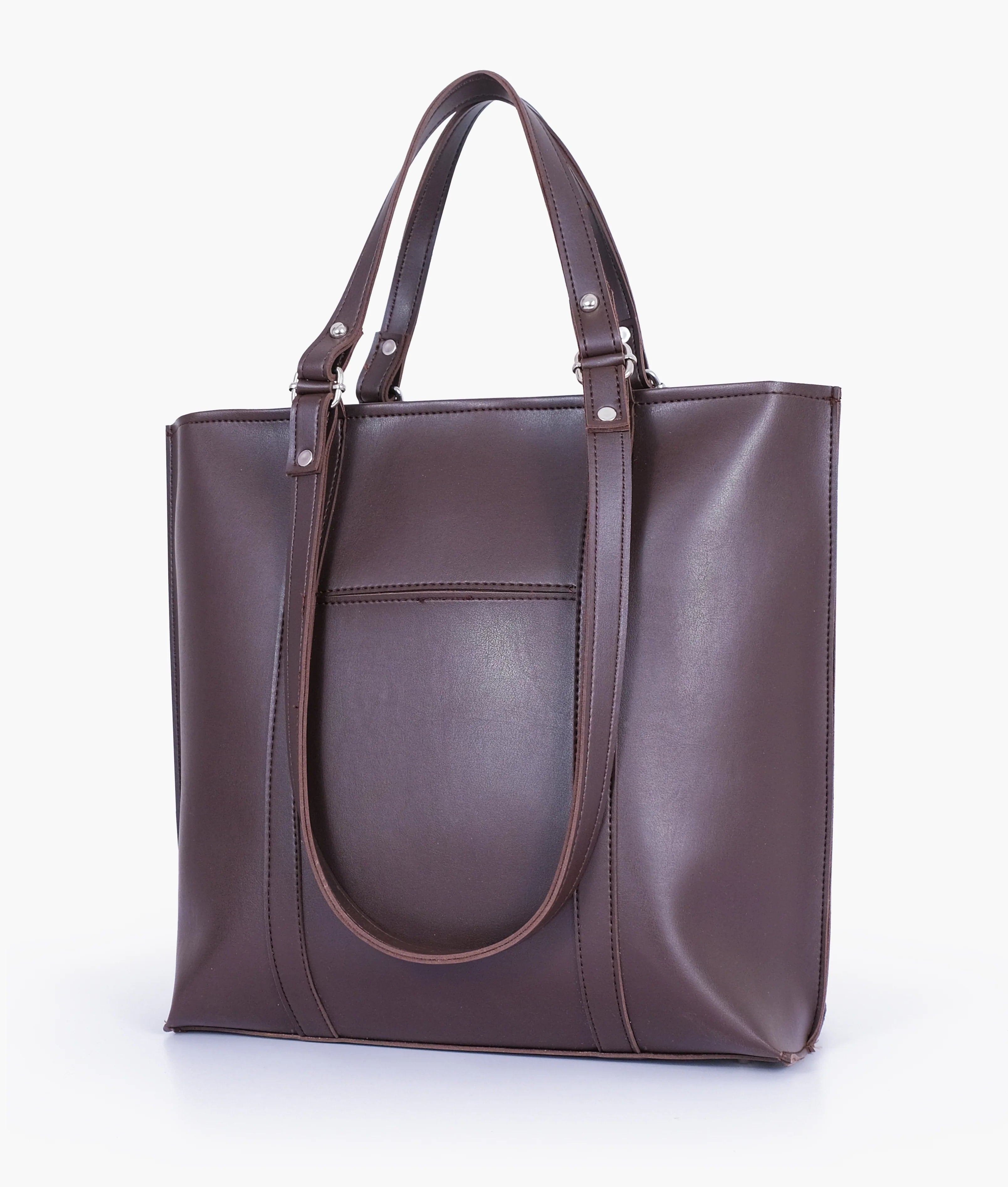 Dark Brown Double Handle Tote Bag