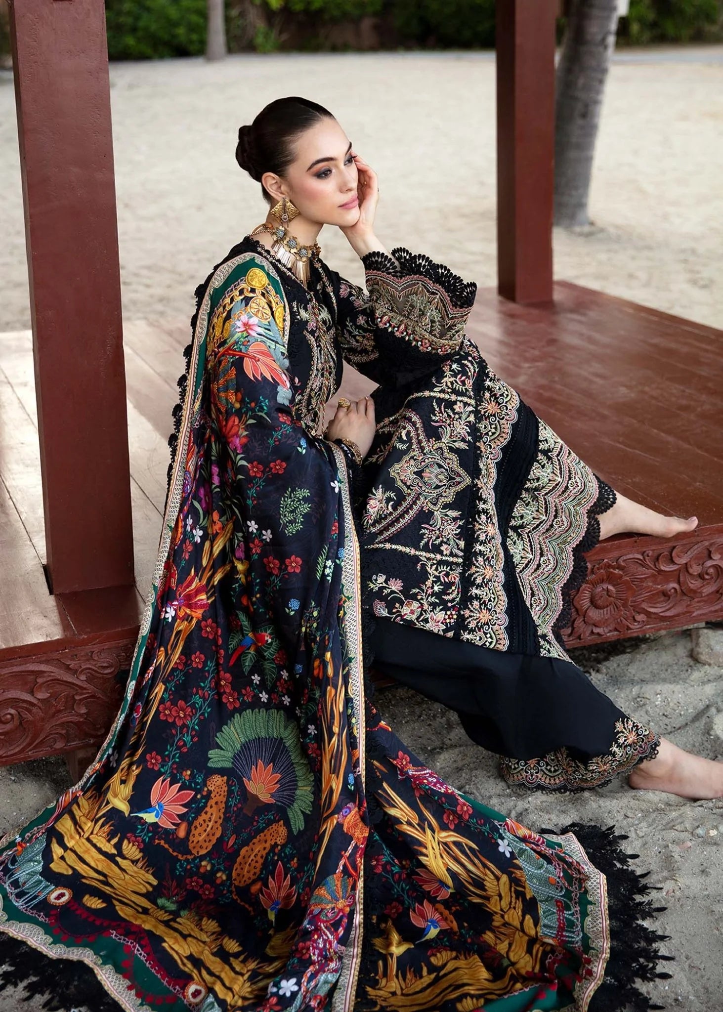 Kanwal Malik Luxury Dhanak 3PC Embroidered With Digital Printed Wool Shawl-151