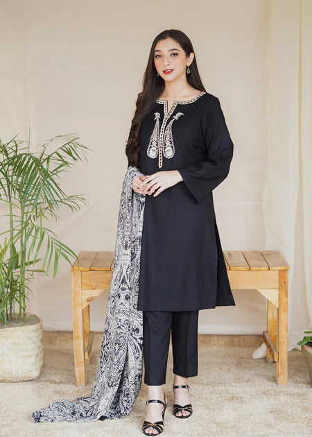 AISLING Dhanak 3PC Embroidered With Digital Printed Wool Shawl-601