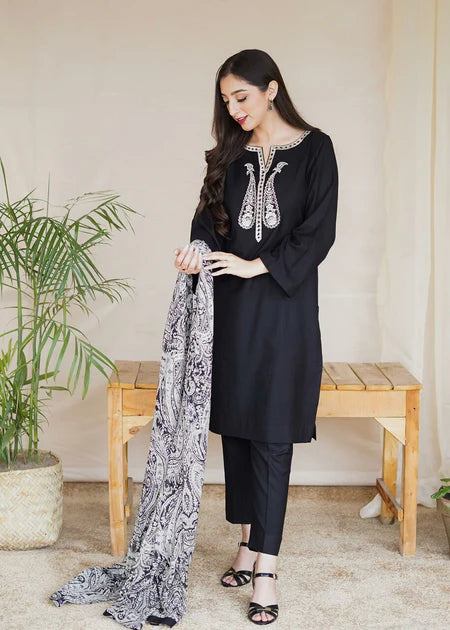 AISLING Dhanak 3PC Embroidered With Digital Printed Wool Shawl-601