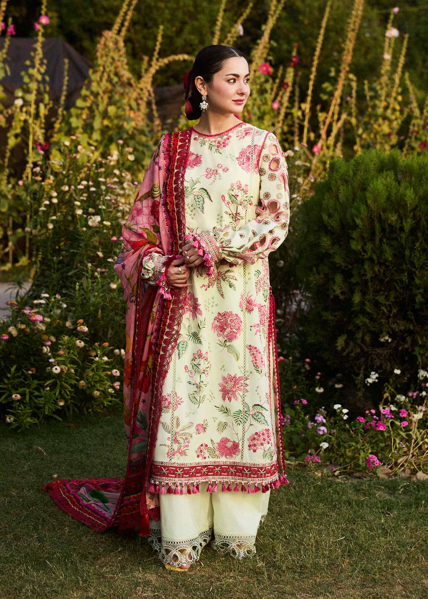 HUSSAIN REHAR Luxury Dhanak 3PC Embroidered With Digital Printed Wool Shawl-211